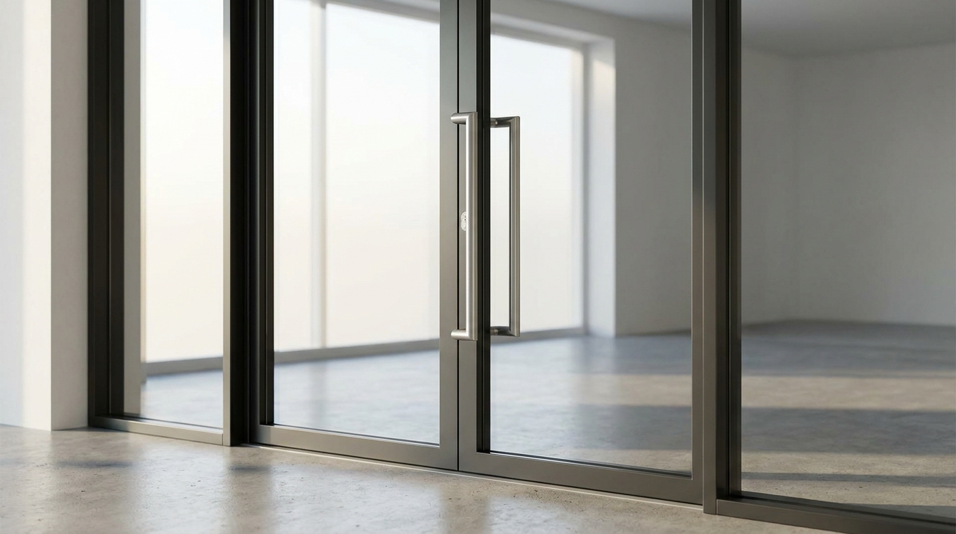 New aluminum-frame commercial glass storefront door installed by Charleston Locksmith
