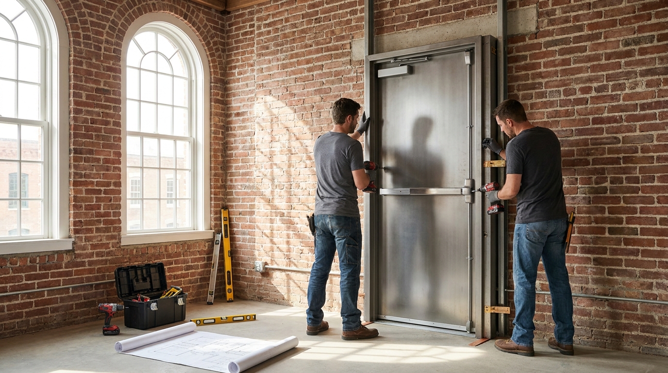 Fire door installation in a Charleston commercial building