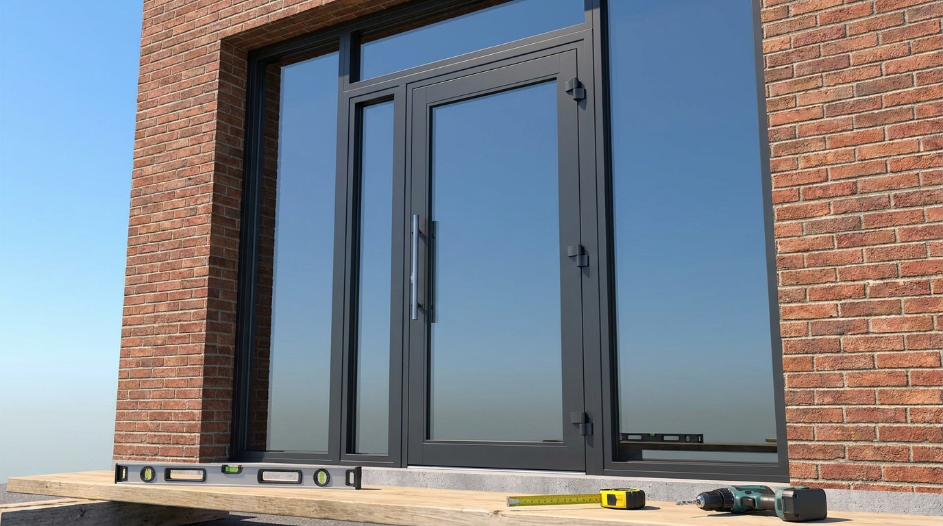 Hero image - new commercial steel storefront door installed by Charleston Locksmith. Caption: "Freshly installed steel door and frame, Charleston SC."