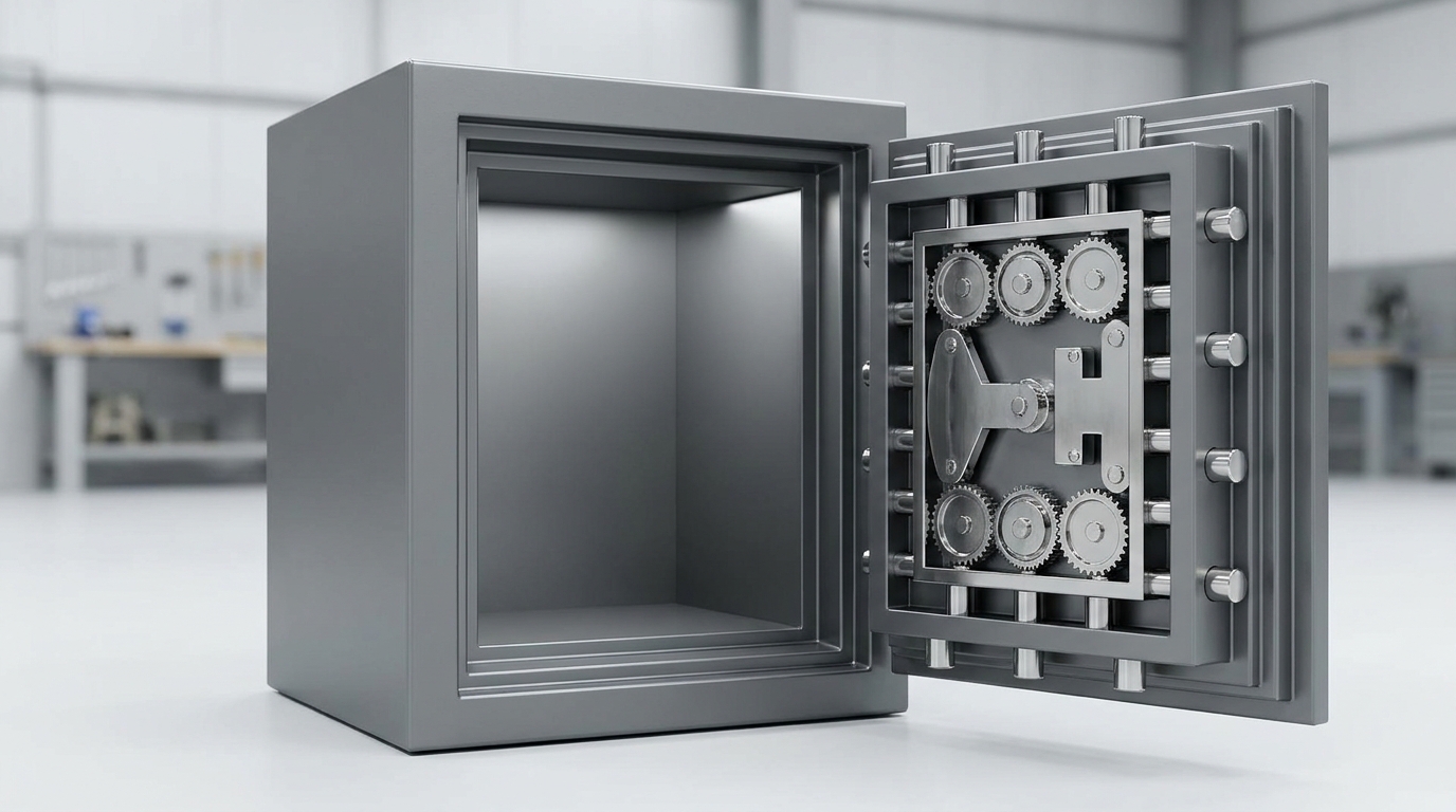 UL-rated burglary safe with heavy boltwork UL-rated burglary safe showing heavy boltwork and a thick steel door