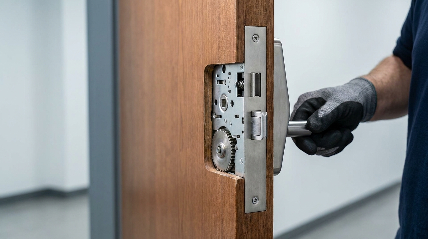 Mortise exit device installed in a door edge
