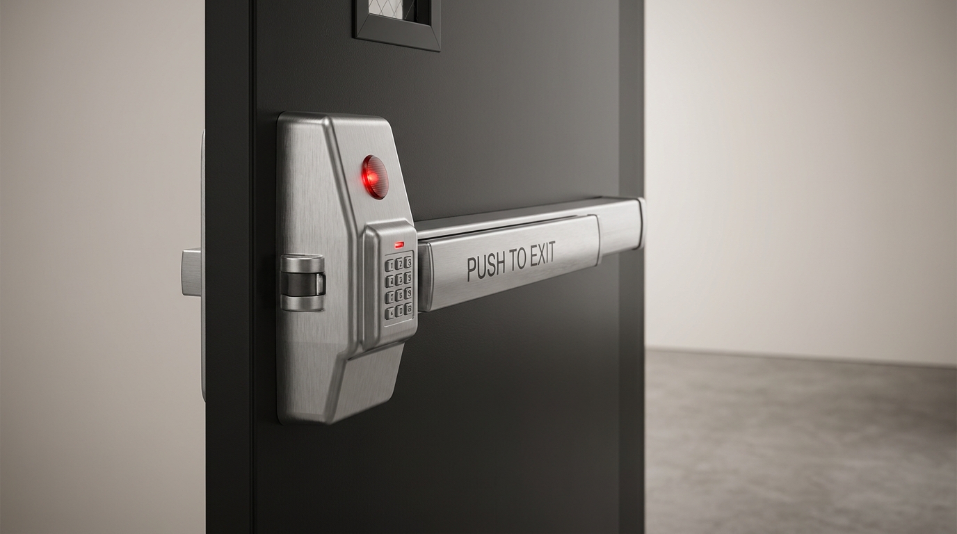 Alarmed exit device with local alarm module